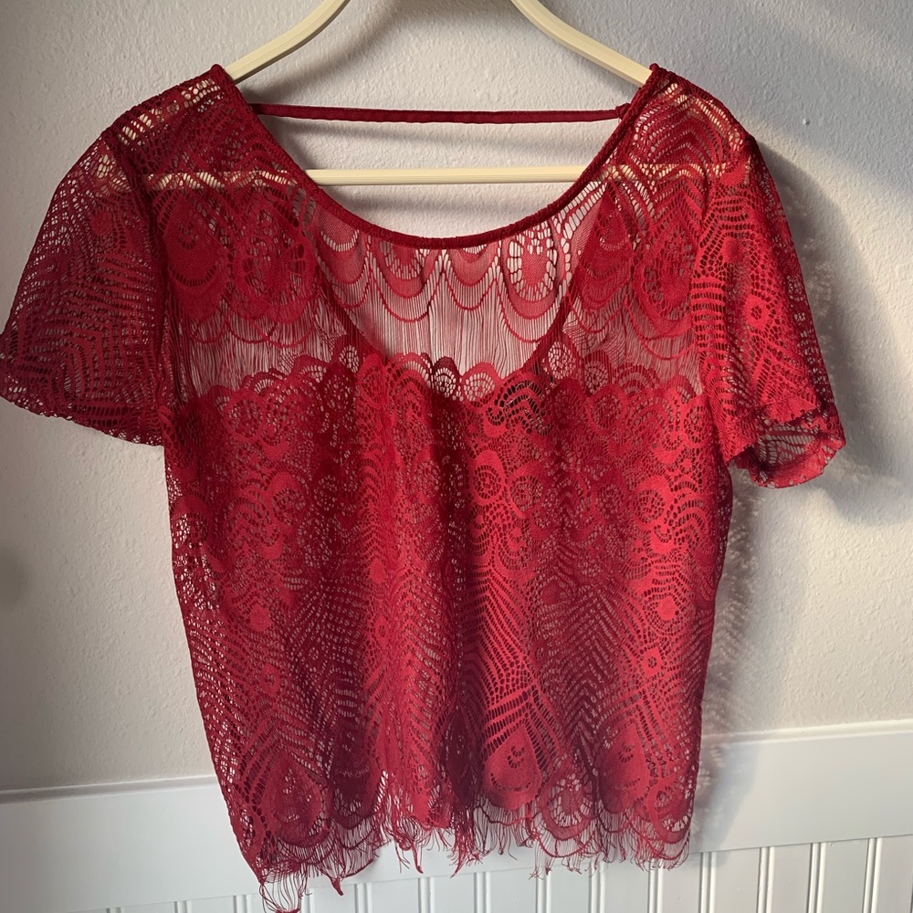 Jessica Simpson Red Crochet Top